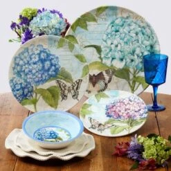 12pc Melamine Hydrangea Garden Dinnerware Set Blue/Purple - Certified International