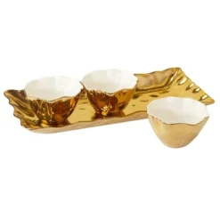 Certified International 4pc Gold Coast Tray And Condiment Bowl Set