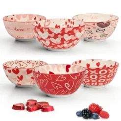Certified International Set Of 6 Valentine's Day Dining Bowls Red/White