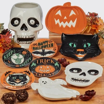160oz Earthenware Scaredy Cat Skeleton 3-D Treat Jar - Certified International 3 160oz Earthenware Scaredy Cat Skeleton 3-D Treat Jar - Certified International