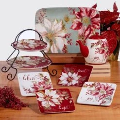 Certified International Set Of 4 Winters Joy Assorted Canape Plates