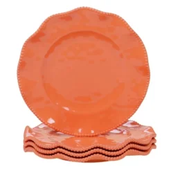 12pc Melamine Perlette Dinnerware Set Coral - Certified International: Solid Pink Dish Set, Service For 4, Dishwasher-Safe