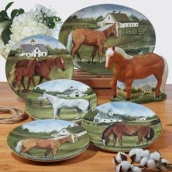 Set Of 4 York Stables Assorted Dinner Plates - Certified International -Certified International GUEST 3a3b3040 cba8 4986 b3f9 cd4422aaf2a7