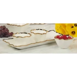 Certified International 4pc Regency Tray And Condiment Bowls Gold