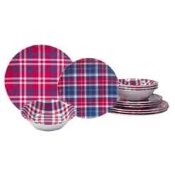 12pc Patriotic Plaid Melamine Dinnerware Set - Certified International -Certified International GUEST 47453aff cba8 43bd b6c7 0ac782dbe1cf