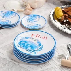 Certified International (Set Of 6) 11" Beach House Crab Melamine Salad Plates