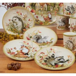 Certified International Set Of 4 Woodland Critters Dessert Plates