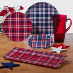 12pc Patriotic Plaid Melamine Dinnerware Set - Certified International -Certified International GUEST 723cb754 029b 4ba2 ac5c 2290ed566bef