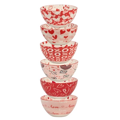 Certified International Set Of 6 Valentine's Day Dining Bowls Red/White 4 Certified International Set Of 6 Valentine's Day Dining Bowls Red/White - Image 2