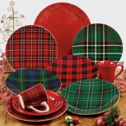 10.75" 6pk Christmas Plaid Assorted Dinner Plates - Certified International
