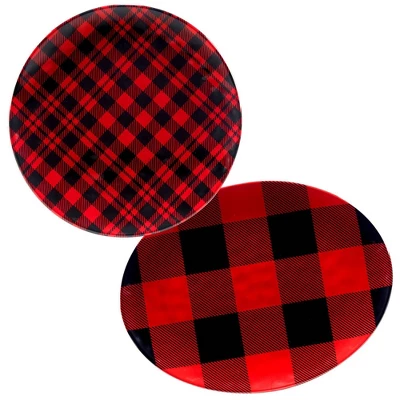 Certified International 2pc Red Buffalo Plaid Melamine Platter Set 6 Certified International 2pc Red Buffalo Plaid Melamine Platter Set - Image 4
