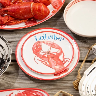Certified International (Set Of 6) 9" Beach House Lobster Melamine Salad Plates 4 Certified International (Set Of 6) 9" Beach House Lobster Melamine Salad Plates - Image 2