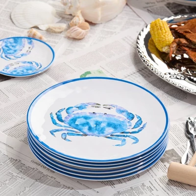 Certified International (Set Of 6) 11" Beach House Crab Melamine Dinner Plates 3 Certified International (Set Of 6) 11" Beach House Crab Melamine Dinner Plates