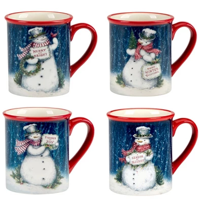Certified International Set Of 4 20oz Snowman Greetings Mugs 3 Certified International Set Of 4 20oz Snowman Greetings Mugs