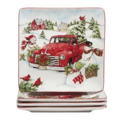 Certified International 13 16pc Red Truck Snowman Dinnerware Set - Certified International