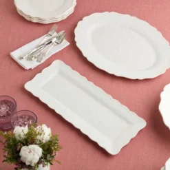 Certified International 2pc Isabella Cream Crackle Melamine Platter Set