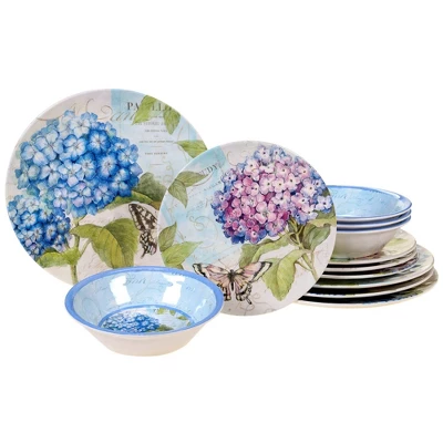 12pc Melamine Hydrangea Garden Dinnerware Set Blue/Purple - Certified International 3 12pc Melamine Hydrangea Garden Dinnerware Set Blue/Purple - Certified International - Image 2