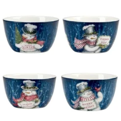 Certified International Set Of 4 24oz Snowman Greetings Ice Cream Bowls